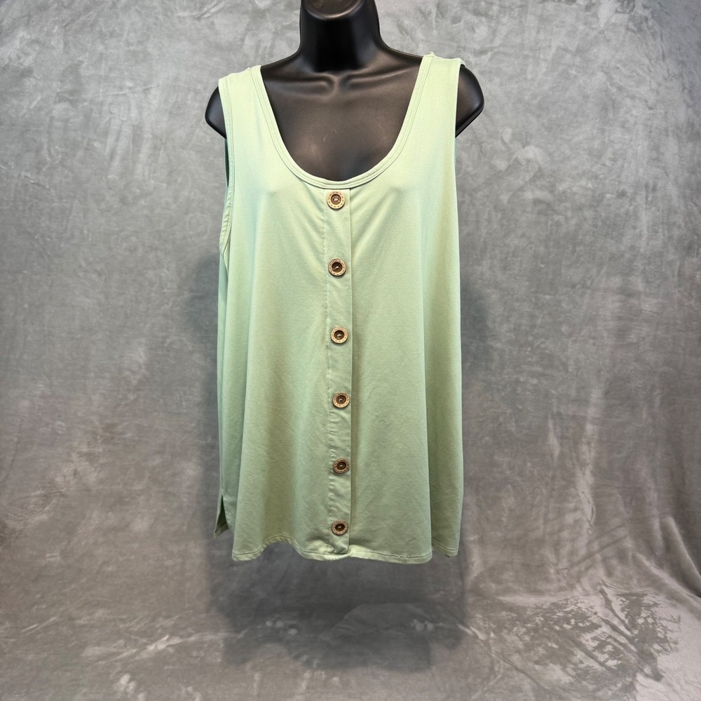 Perfectly Priscilla Womens 2X Sage Green Button Front Tank Top